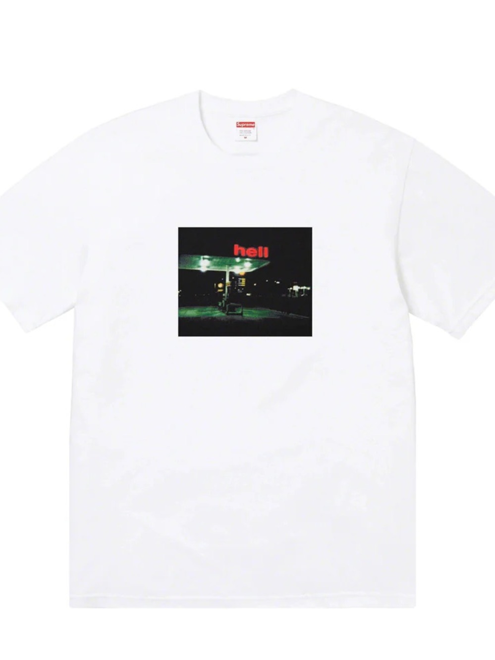 Supreme White Short Sleeve Tee with Red 'hell' Photo Graphic